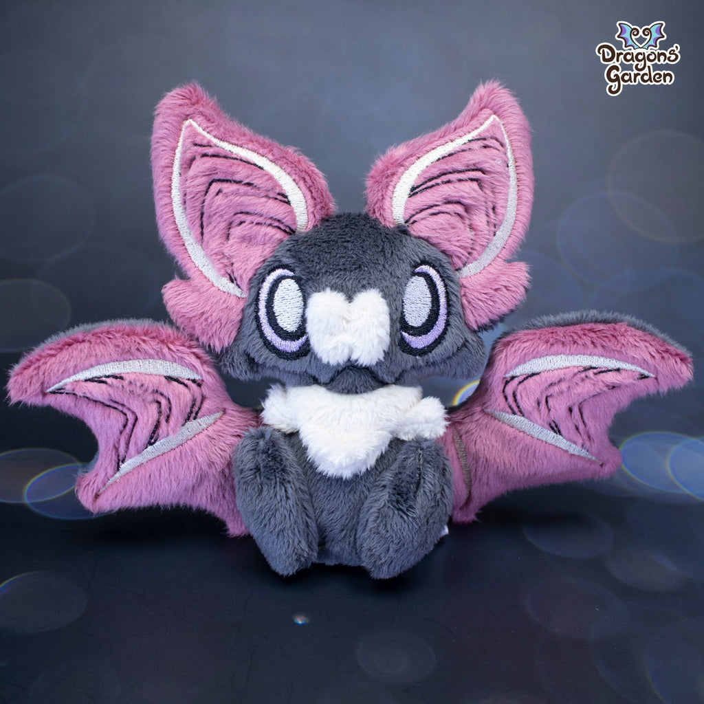 Small Dust Pink and Beige Sitting Bat Plushie - Dragons' Garden - Plushie Original Creation