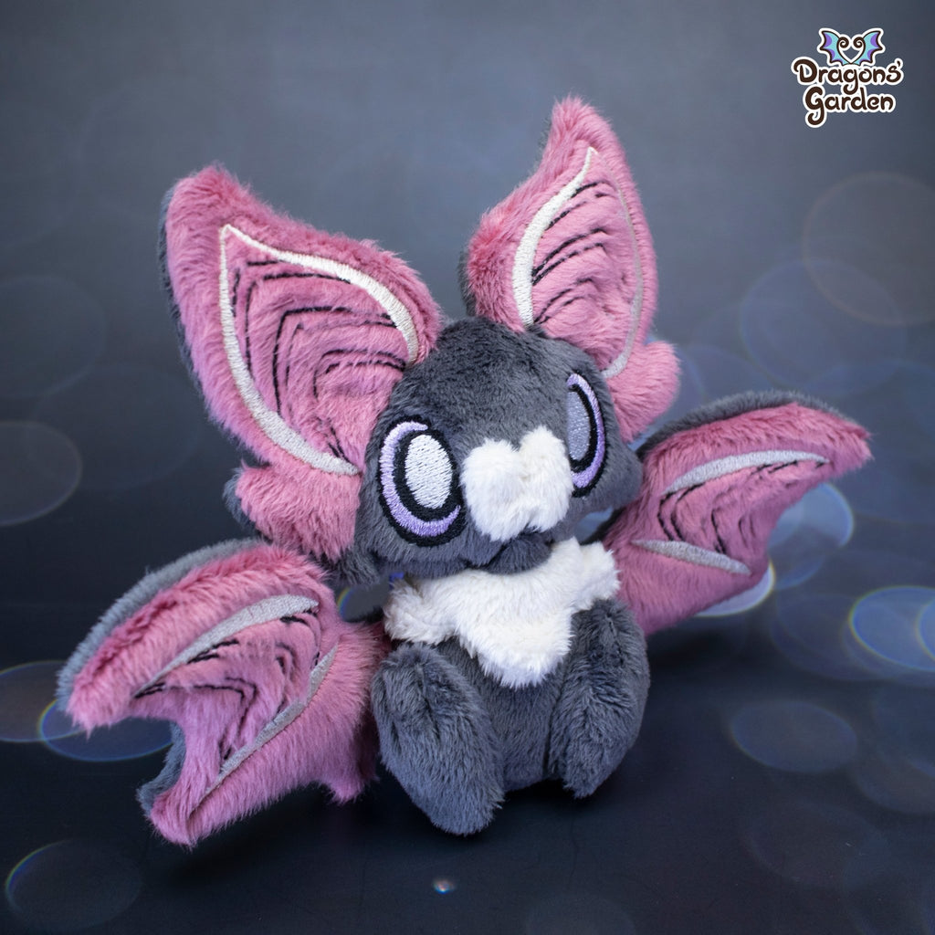 Small Dust Pink and Beige Sitting Bat Plushie - Dragons' Garden - Plushie Original Creation