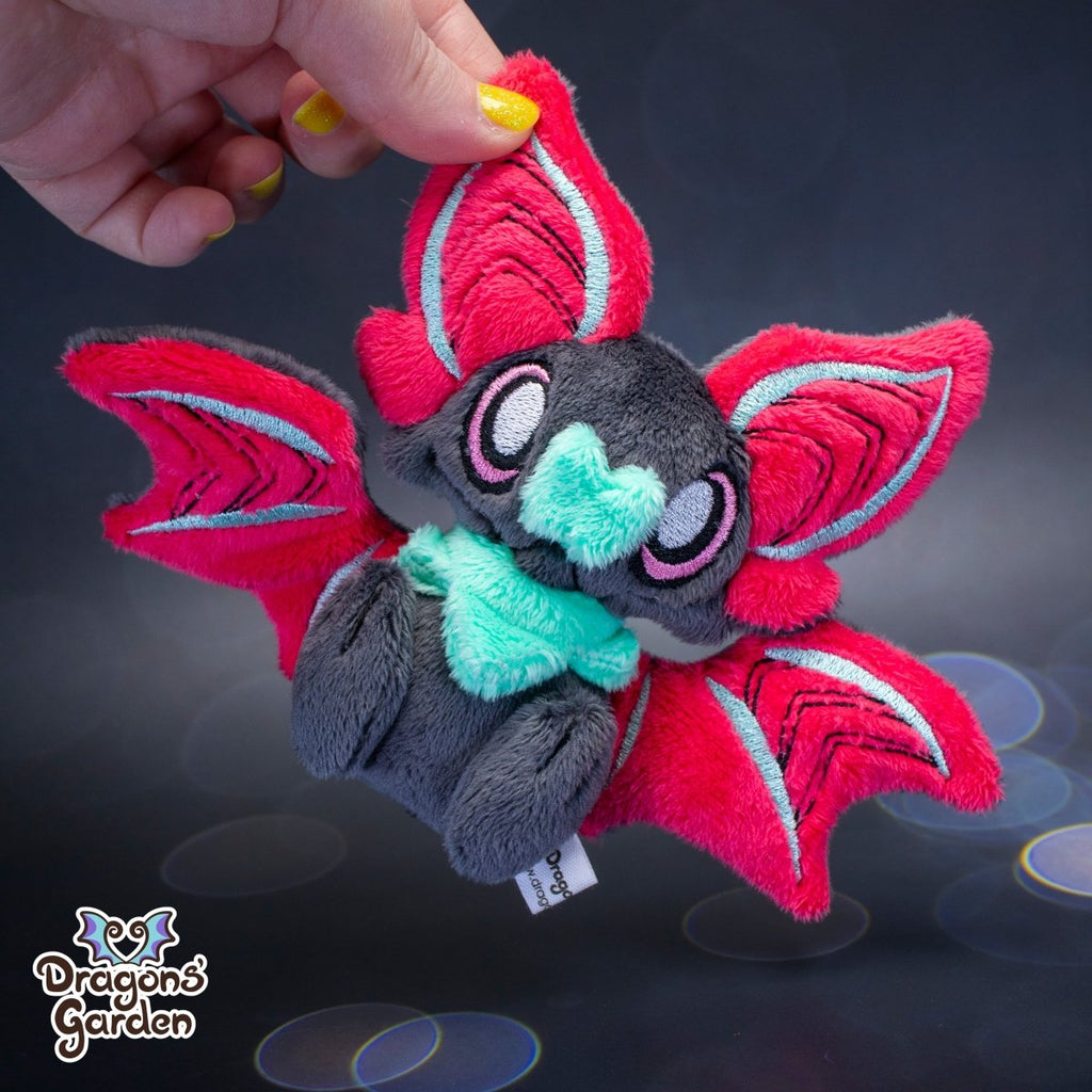 Small Fuchsia and Mint Sitting Bat Plushie - Dragons' Garden - Plushie *New