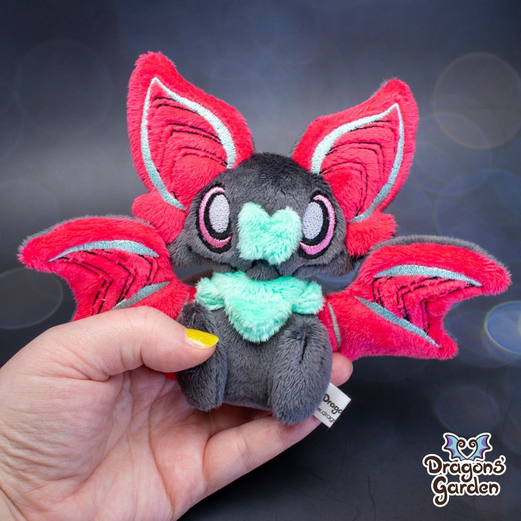 Small Fuchsia and Mint Sitting Bat Plushie - Dragons' Garden - Plushie *New