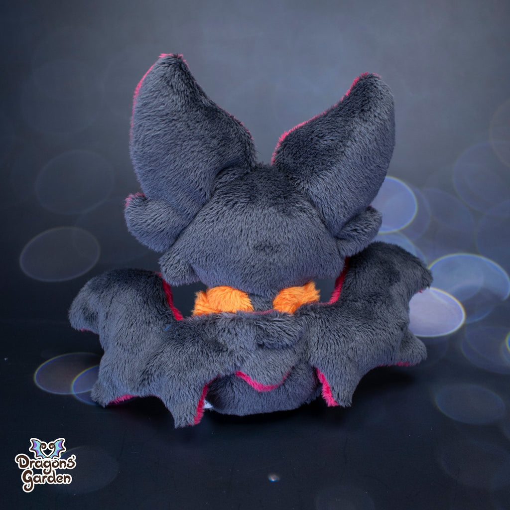 Small Fuchsia and Orange Sitting Bat Plushie - Dragons' Garden - Plushie Original Creation