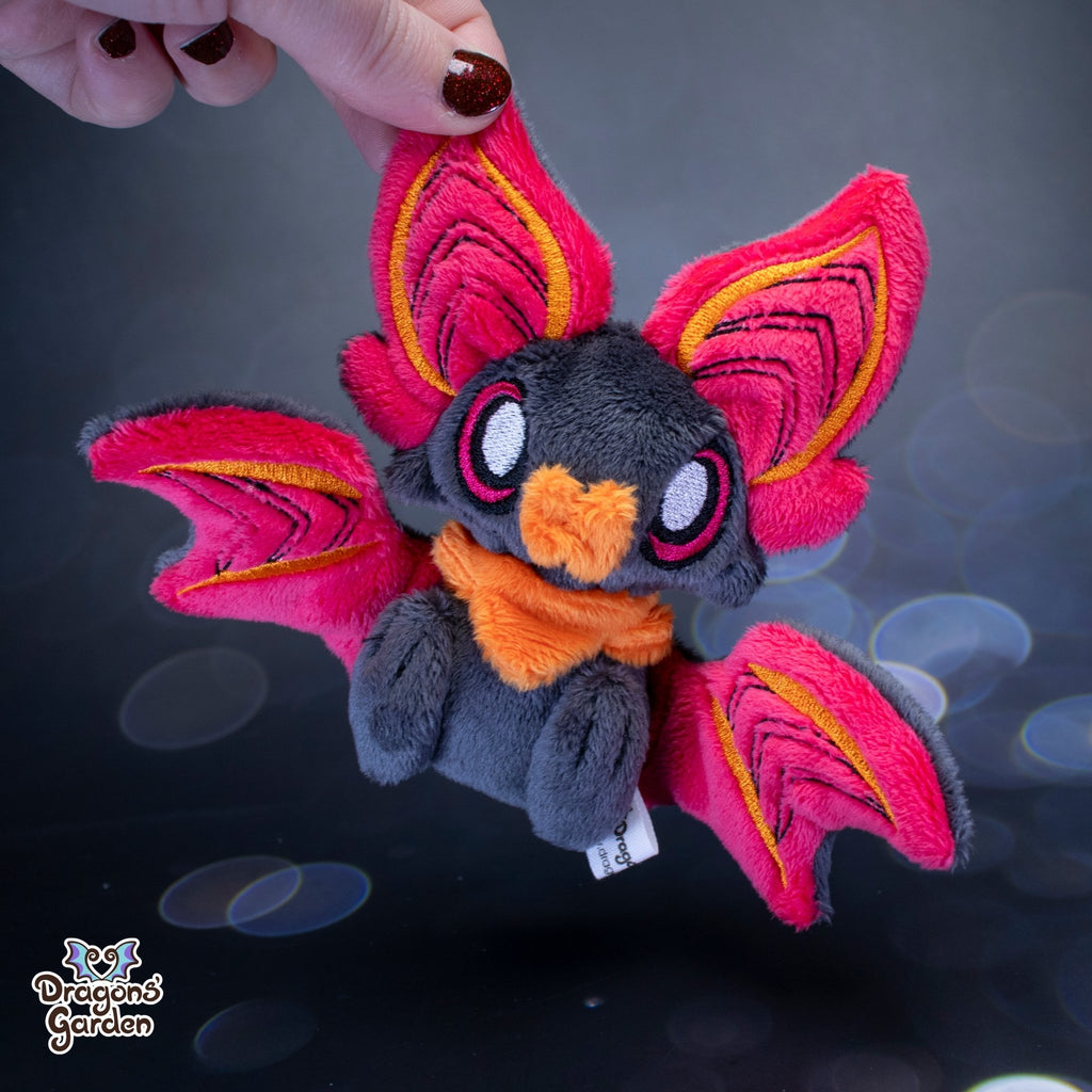 Small Fuchsia and Orange Sitting Bat Plushie - Dragons' Garden - Plushie Original Creation