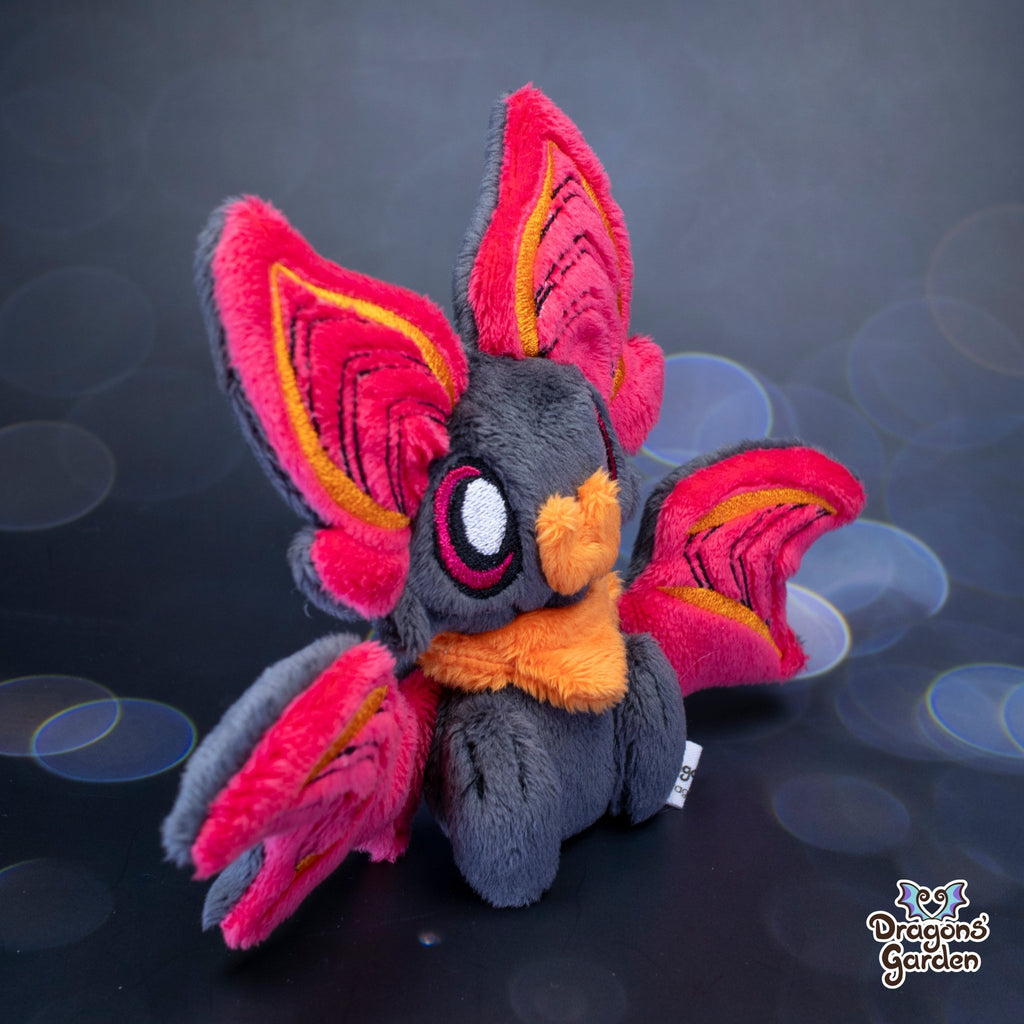 Small Fuchsia and Orange Sitting Bat Plushie - Dragons' Garden - Plushie Original Creation