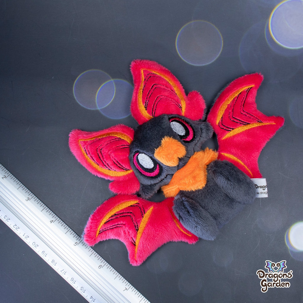 Small Fuchsia and Orange Sitting Bat Plushie - Dragons' Garden - Plushie Original Creation