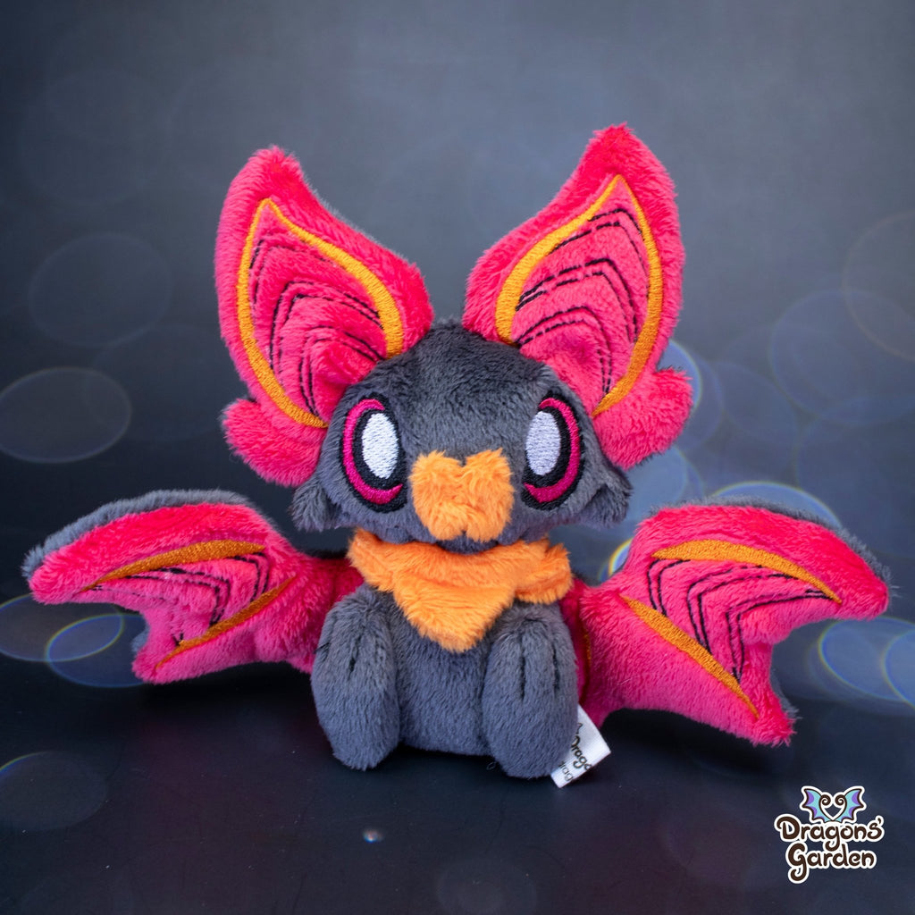 Small Fuchsia and Orange Sitting Bat Plushie - Dragons' Garden - Plushie Original Creation