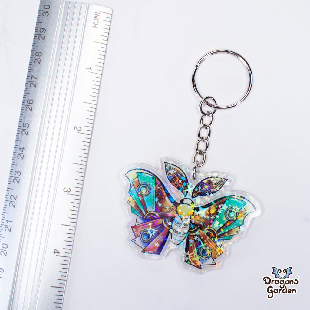 Steampunk Moth | Holographic Acrylic Keychain - Dragons' Garden - Keychain Keychain