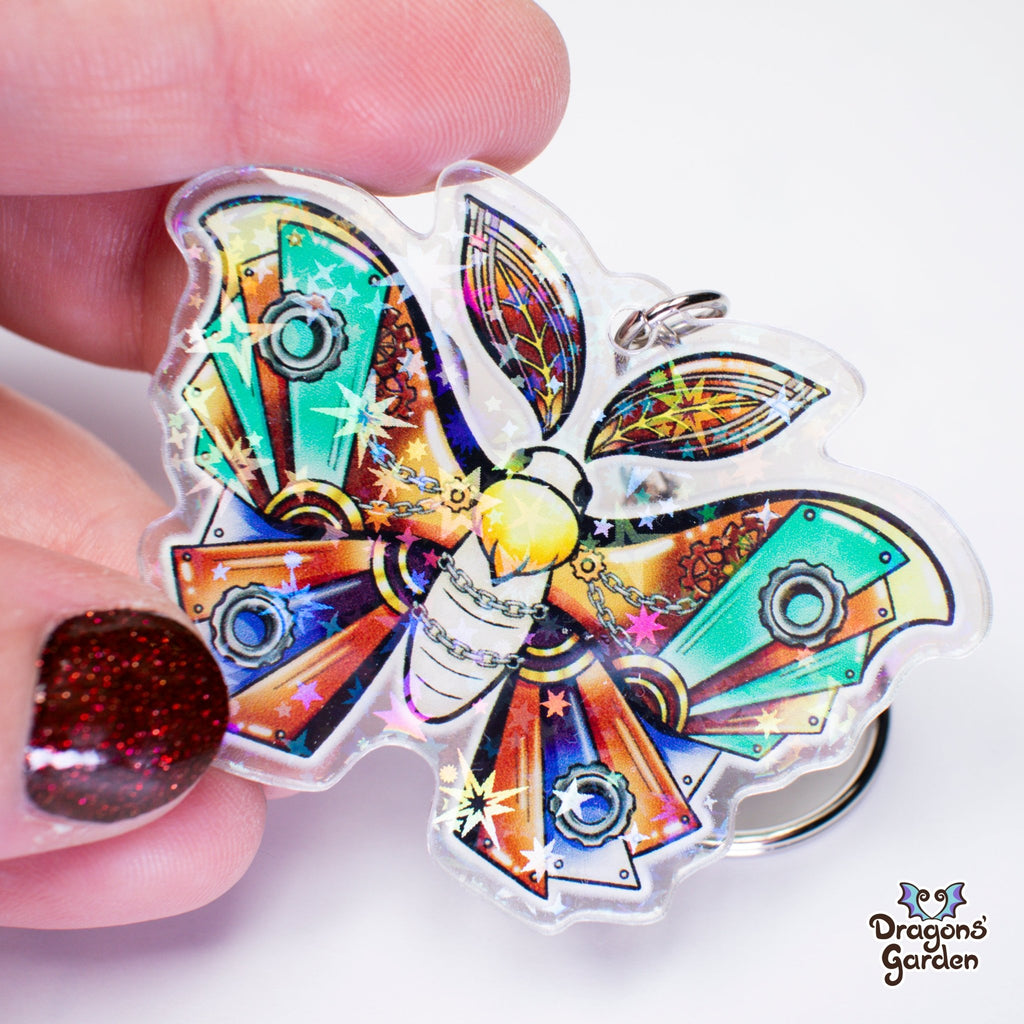 Steampunk Moth | Holographic Acrylic Keychain - Dragons' Garden - Keychain Keychain