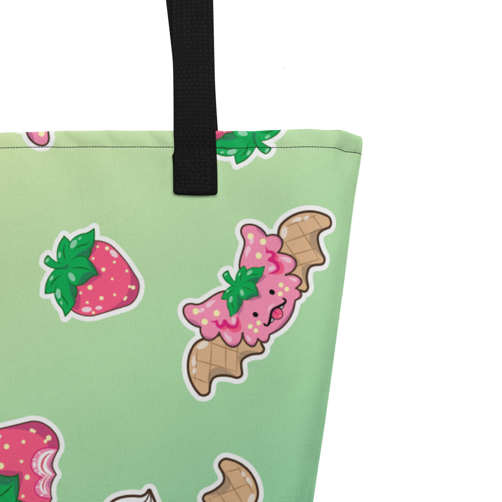 Strawberries and Cream Jeff Dragon | Green | Big Tote Bag - Dragons' Garden - Bag
