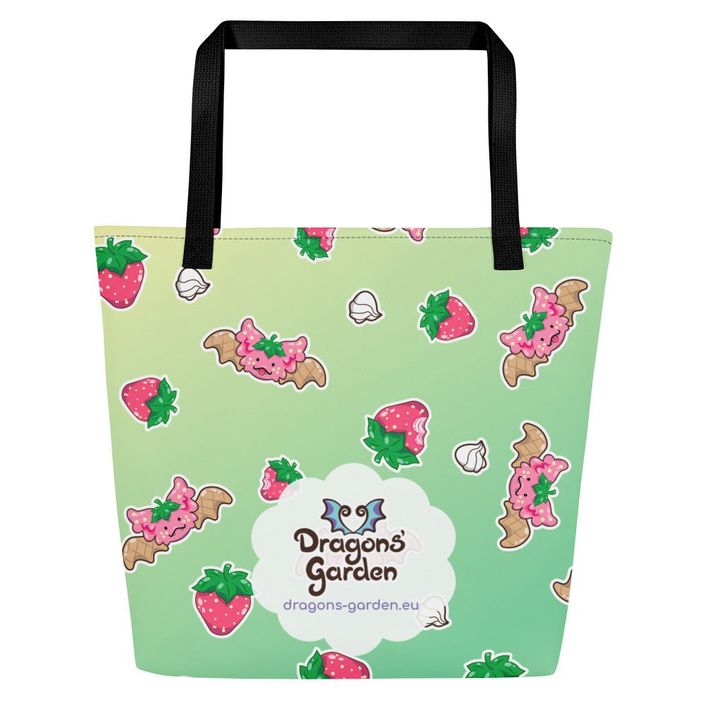 Strawberries and Cream Jeff Dragon | Green | Big Tote Bag - Dragons' Garden - Bag