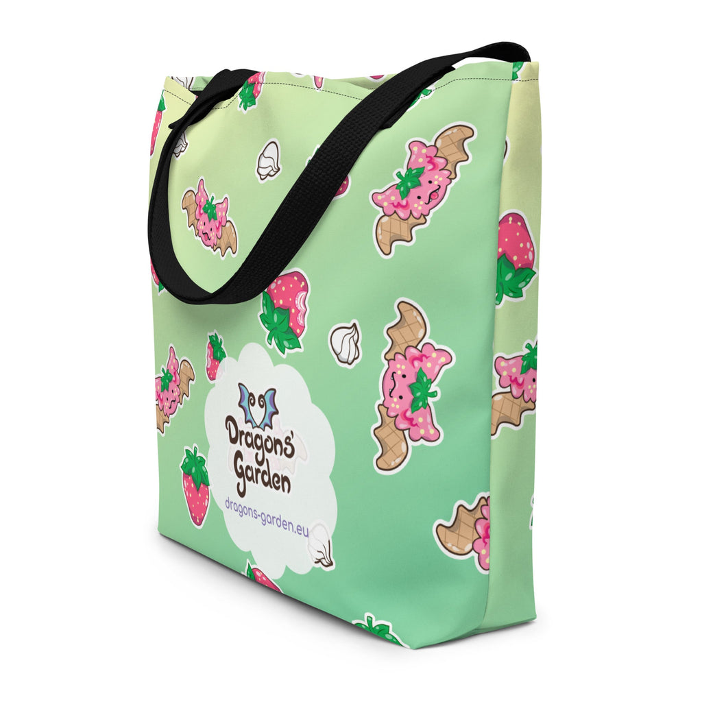 Strawberries and Cream Jeff Dragon | Green | Big Tote Bag - Dragons' Garden - Bag