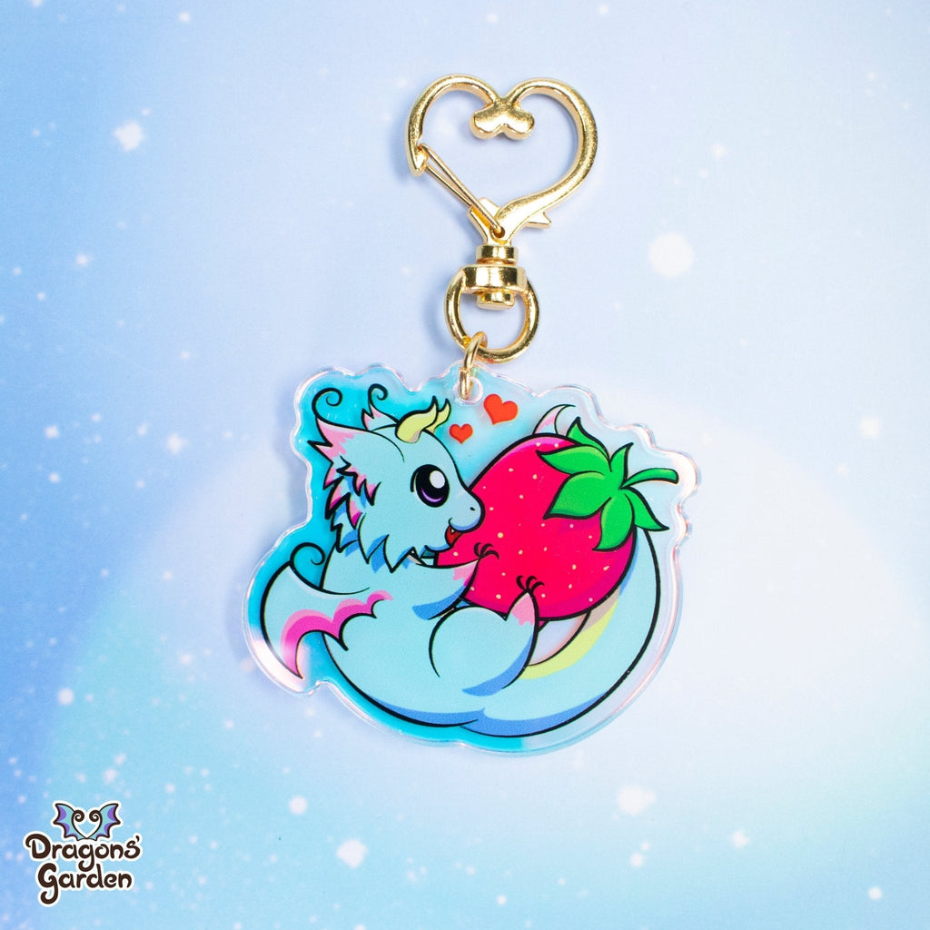 Strawberry Dragon | Rainbow Acrylic Keychain - Dragons' Garden - Keychain Keychain