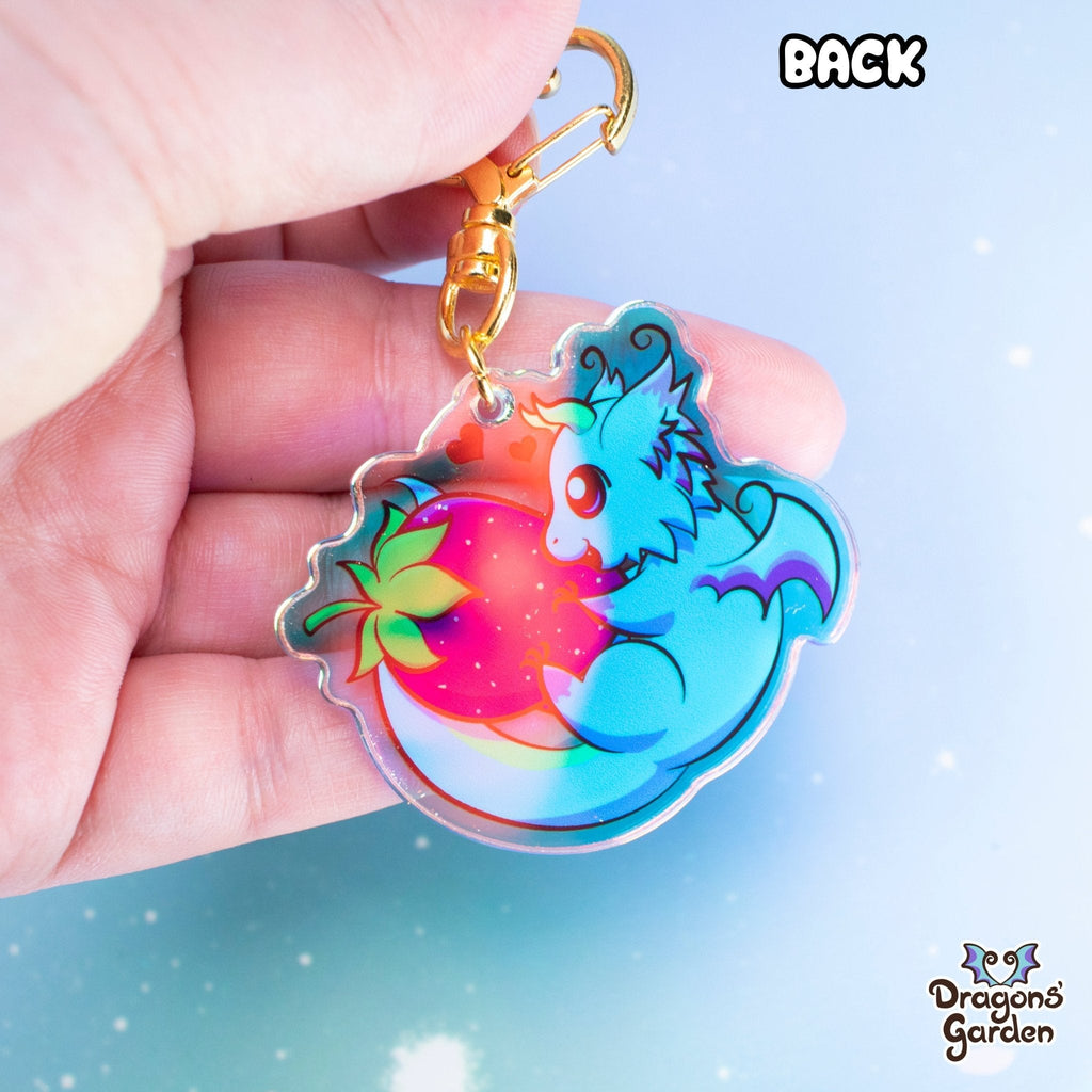 Strawberry Dragon | Rainbow Acrylic Keychain - Dragons' Garden - Keychain Keychain