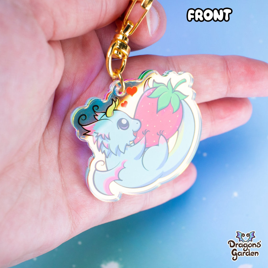 Strawberry Dragon | Rainbow Acrylic Keychain - Dragons' Garden - Keychain Keychain