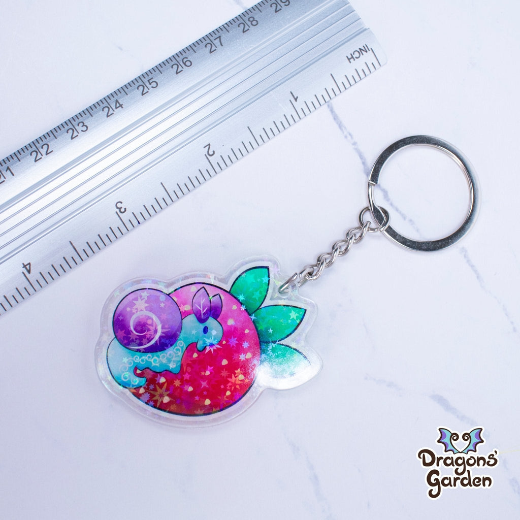 Strawberry Snail | Holographic Acrylic Keychain - Dragons' Garden - Keychain Keychain