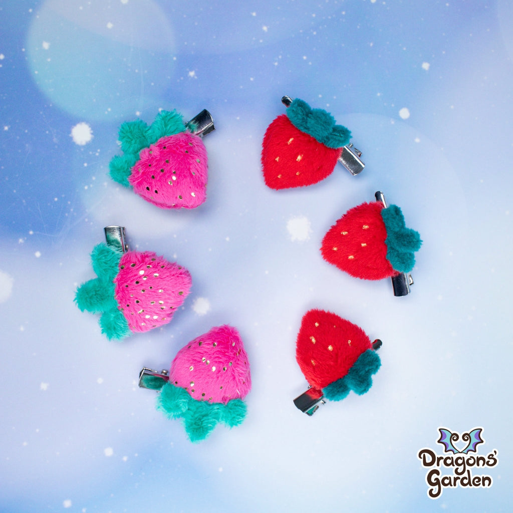 Tiny Strawberry Plush Brooch / Clip - Dragons' Garden - Red - Plushie