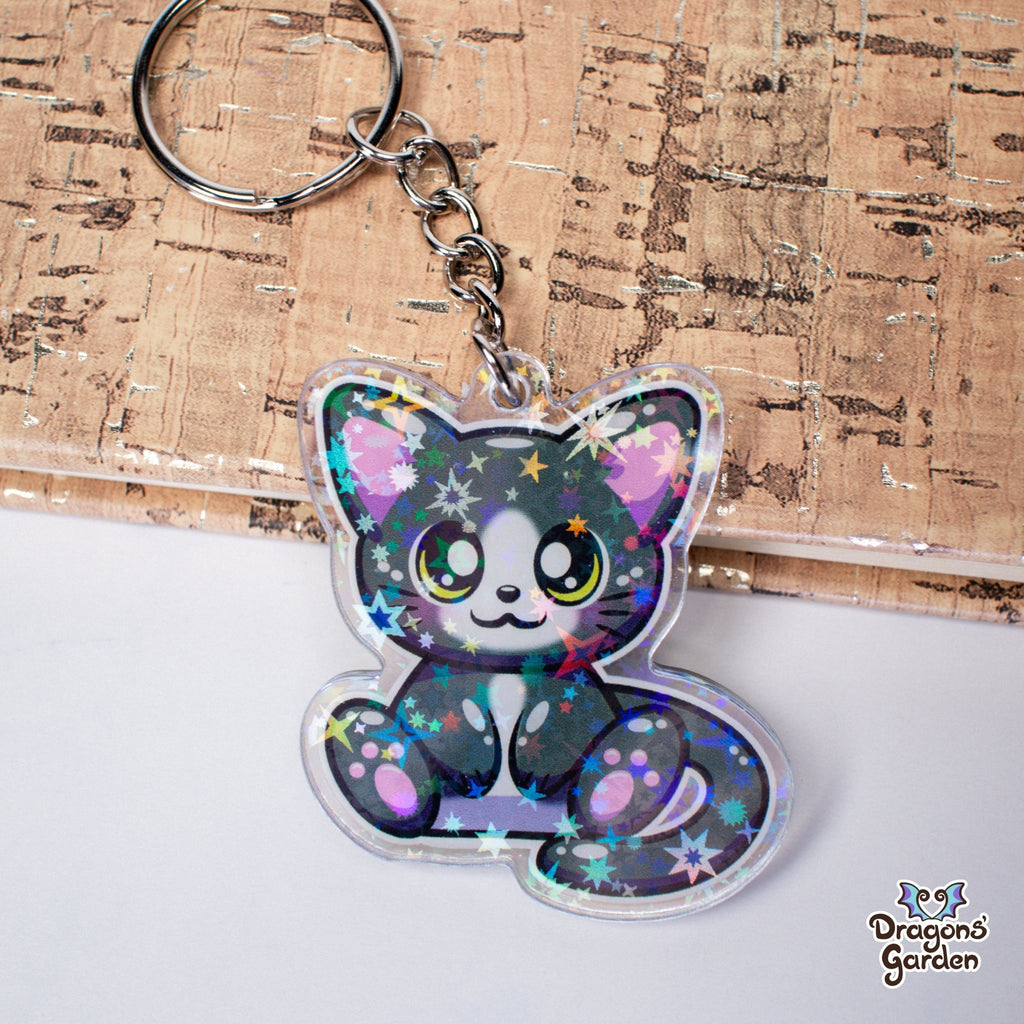 Tuxedo Kitten | Holographic Acrylic Keychain - Dragons' Garden - Keychain Keychain