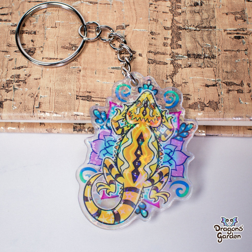 WHOLESALE Flower Bearded Dragon | Holographic Acrylic Keychain - Dragons' Garden - Keychain Keychain