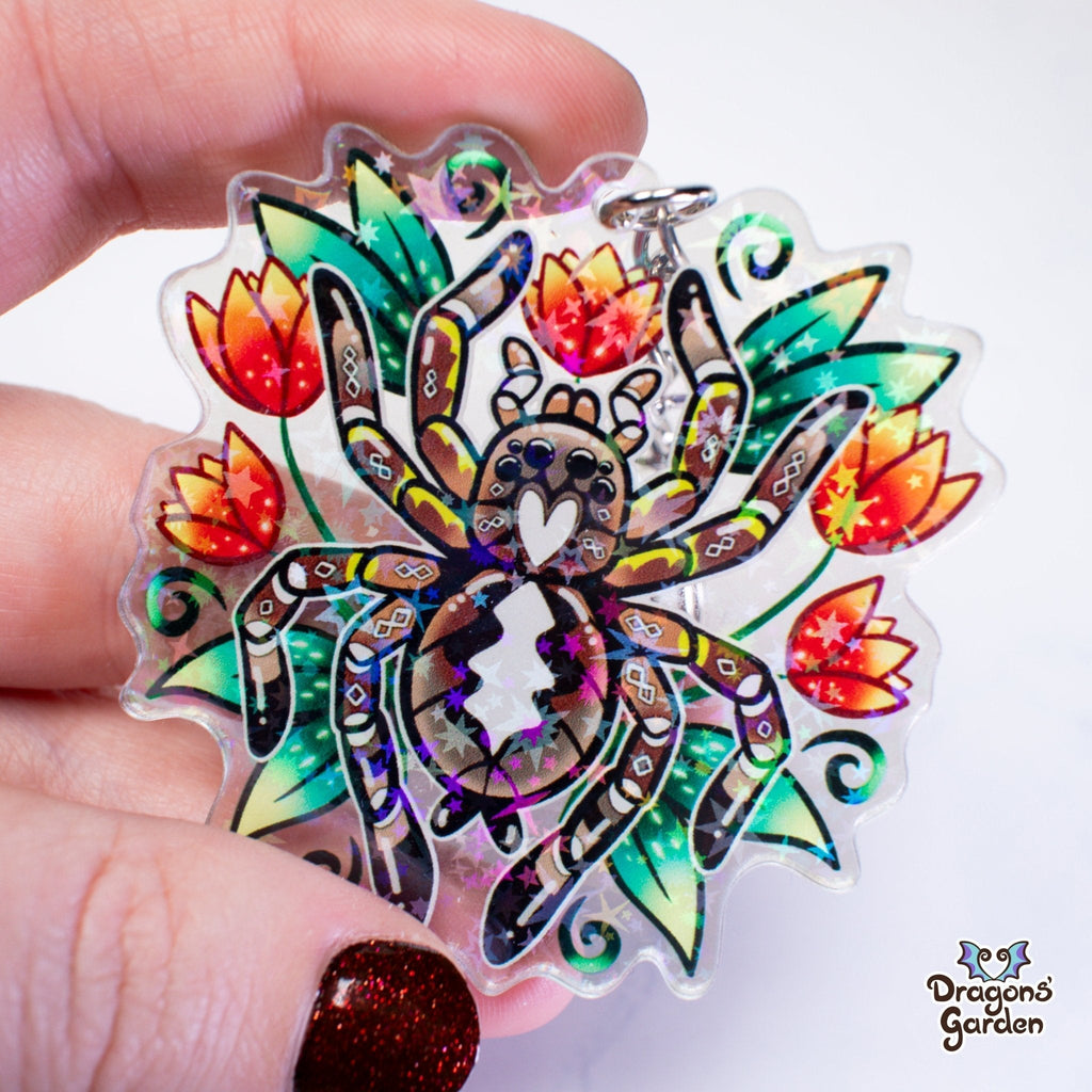WHOLESALE Flower Tarantula | Holographic Acrylic Keychain - Dragons' Garden - Keychain Keychain
